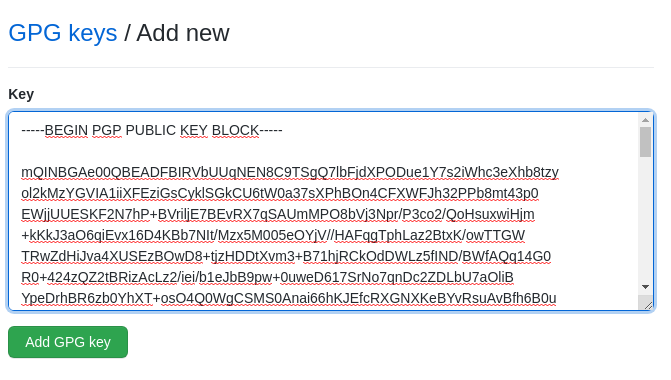 Add gpg key github